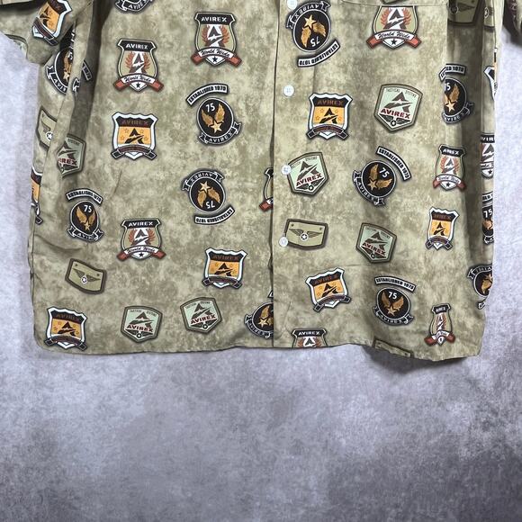 Avirex Shirt Mens Size XL Beige Logo AOP‎ Button Up Y2K Hip Hop Streetwear 90s - Picture 3 of 8